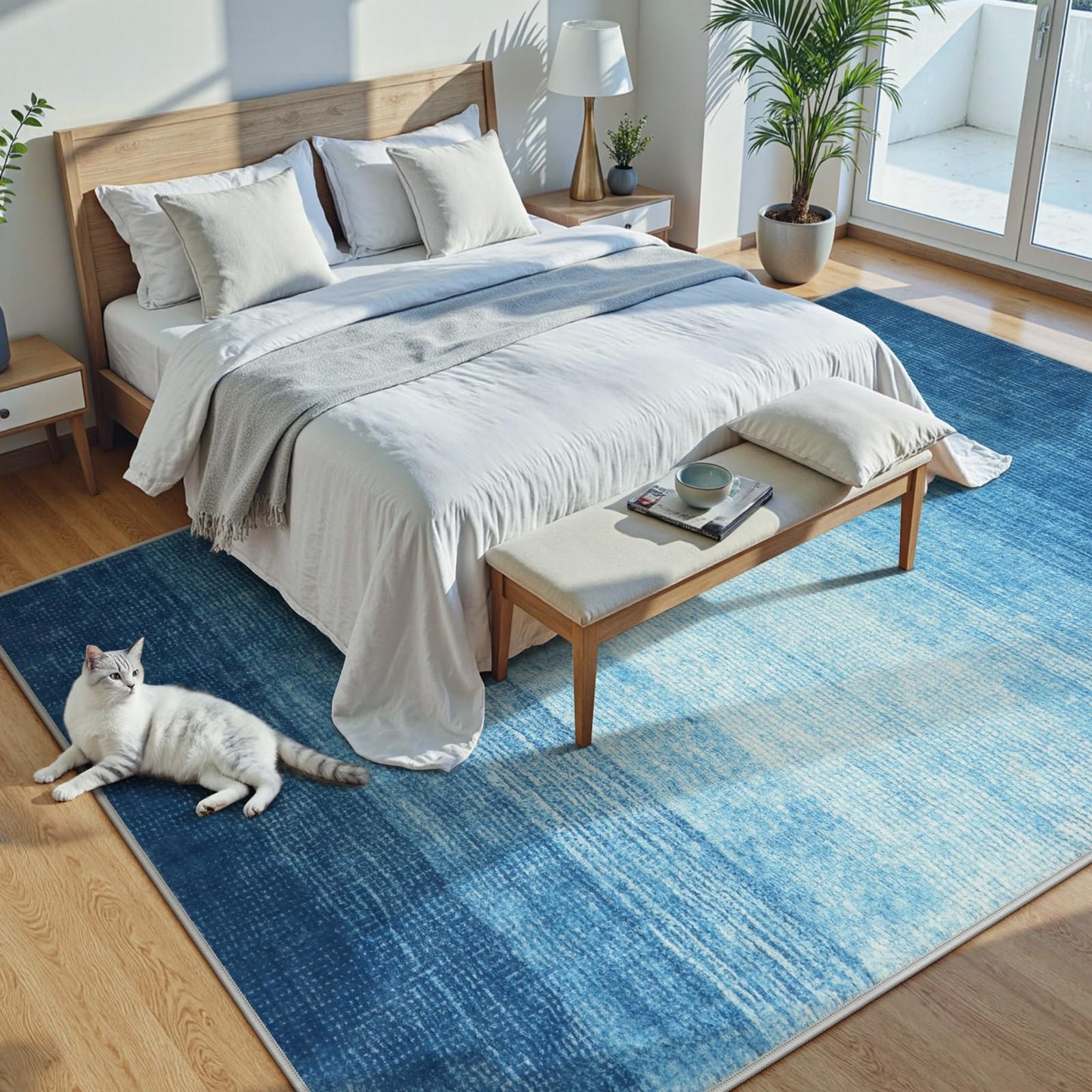 Wonnitar Modern Ombre Washable Area Rug 6x9, Blue Large Living Room Rugs, Non-Slip Soft Contemporary Dining Room Table Rug, Stain Resistant Floor Carpet for Mud Room Basement (Blue, 6'x9')