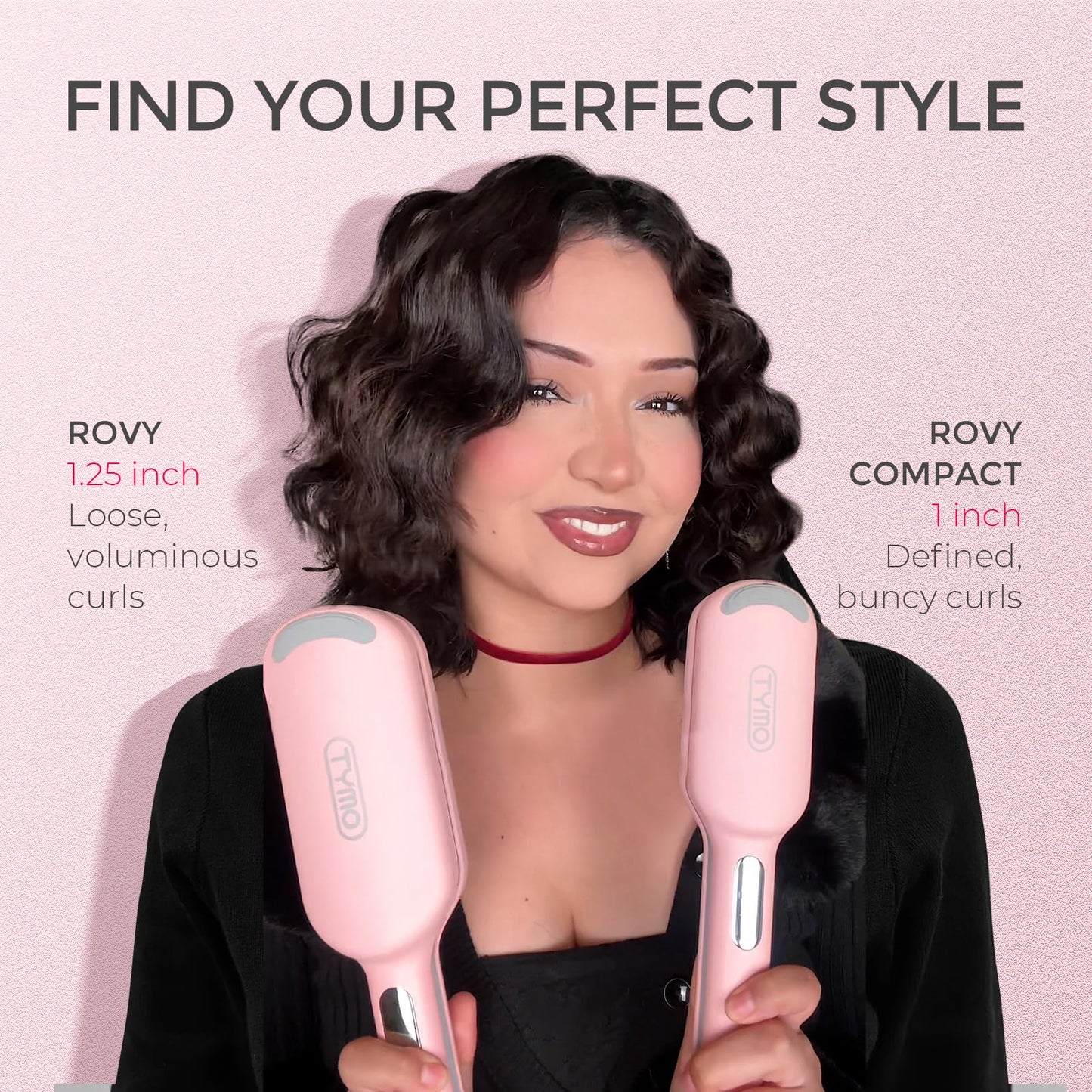 TYMO ROVY Hair Waver Crimper - Hair Curler, Deep Waver Curling Iron, Ionic Curling Wand with Ceramic Tourmaline Barrel for Women, Anti-Scald, Quick & Easy, Dual Voltage, Pink 25mm