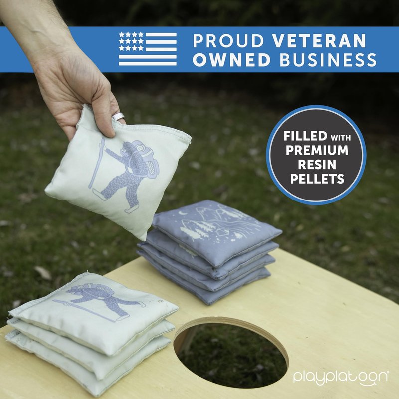 Play Platoon Professional Cornhole Bags Set of 8 - Regulation All Weather Double Sided Pro Corn Hole Bags - Sticky Side/Slick Side for Pro Cornhole Game - Stone Blue/Light Jade Bigfoot