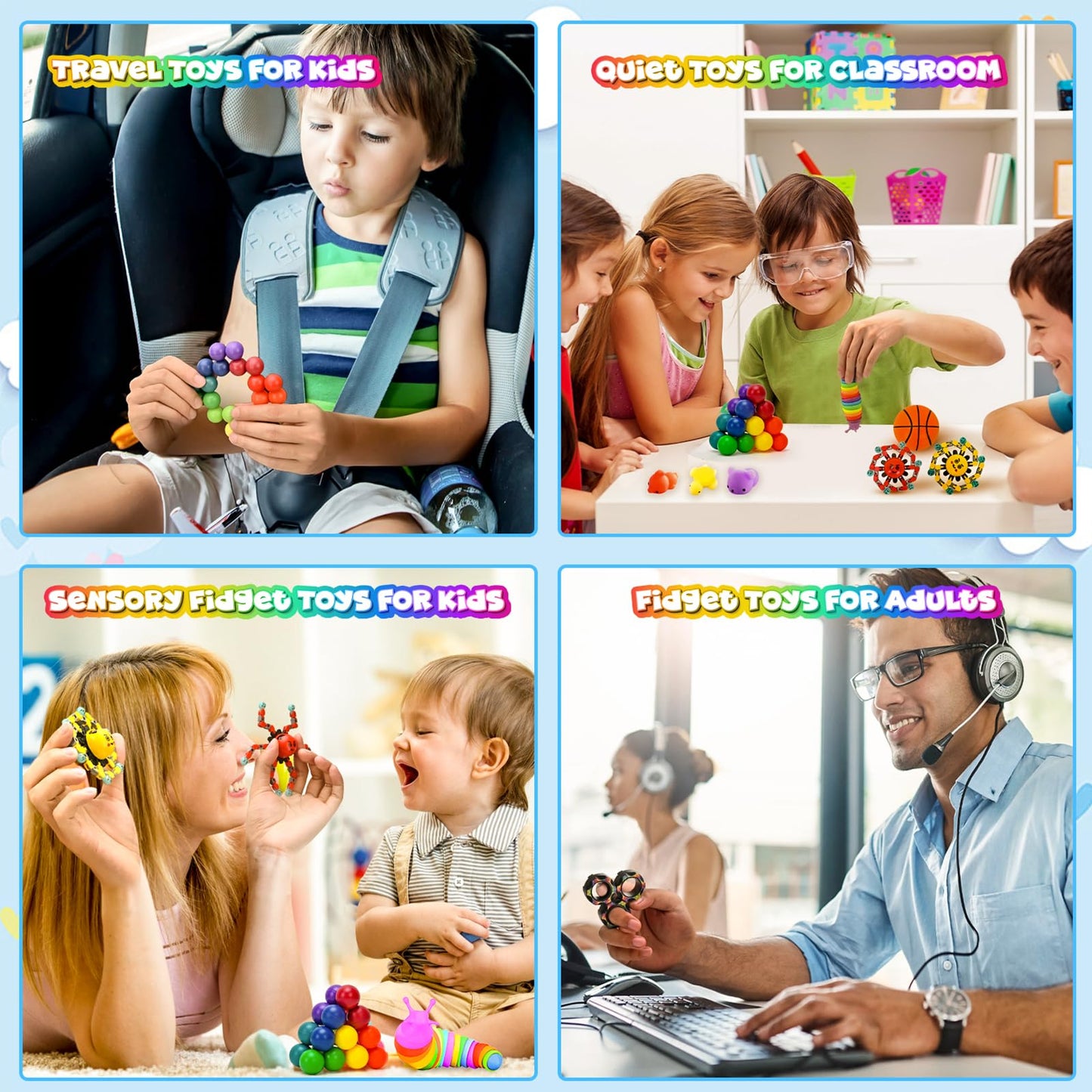 15 Pack Fidget Toys Bulk For Adults Kids Age 5-7, 8-12, Quiet Figette For Classroom ADHD Tools Calm Down Sensory Autism Stress Anxiety Item Autistic Fidgets Set School Party Favors Gifts Box For Teens