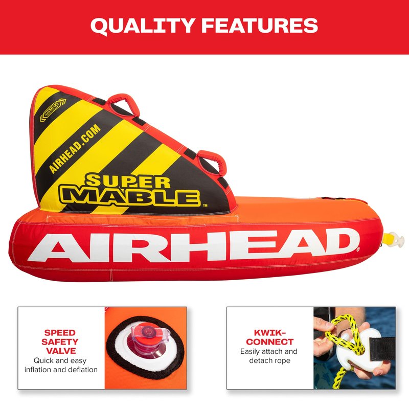 Airhead Super Mable Towable Tube | 1-3 Rider Towable Tube for Boating and Water Sports | Dual Tow Points | Full Nylon Cover | EVA Foam Pads | Patented Speed Valve | Boat Tubes and Towables