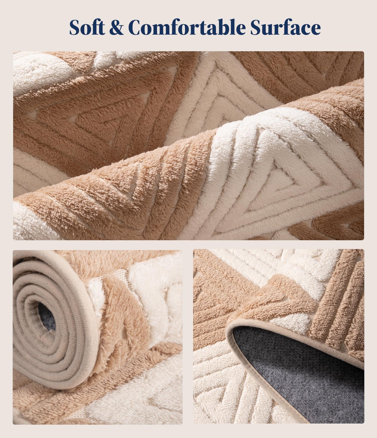 YIHOUSE Neutral Ultra Soft Area Rugs for Bedroom 5x7, Beige Geometric Rug with Triangular Patterns, Comfortable Plain Area Rug for Bedroom, Japandi Washable Rugs for Living Room