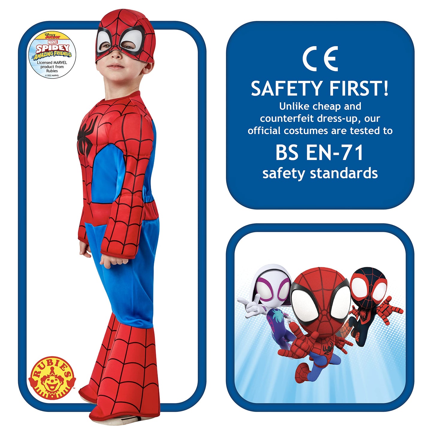 Rubies Official Marvel Spidey and His Amazing Friends Spider-Man Deluxe Toddler Costume, Kids Fancy Dress, World Book Day Halloween Halloween