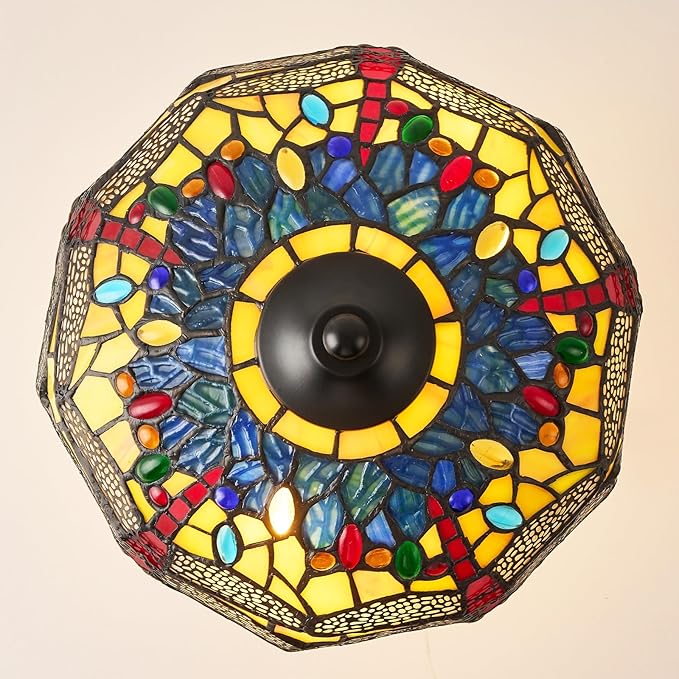 Tiffany Style Table Lamp, 12 Inch Stained Glass Lamp, Antique Table Lamp, Bedside Lamp, for Nightstand Bedroom Living Room Home Office, Include LED Bulb