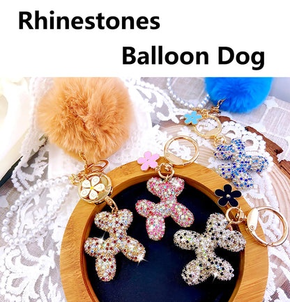 Black Rhinestone Balloon Dog Keychain for Women,Cute Bling Purse Charm,Girls Key Chains for Car Keys Handbag Purse Accessories,Black Keychain Cute