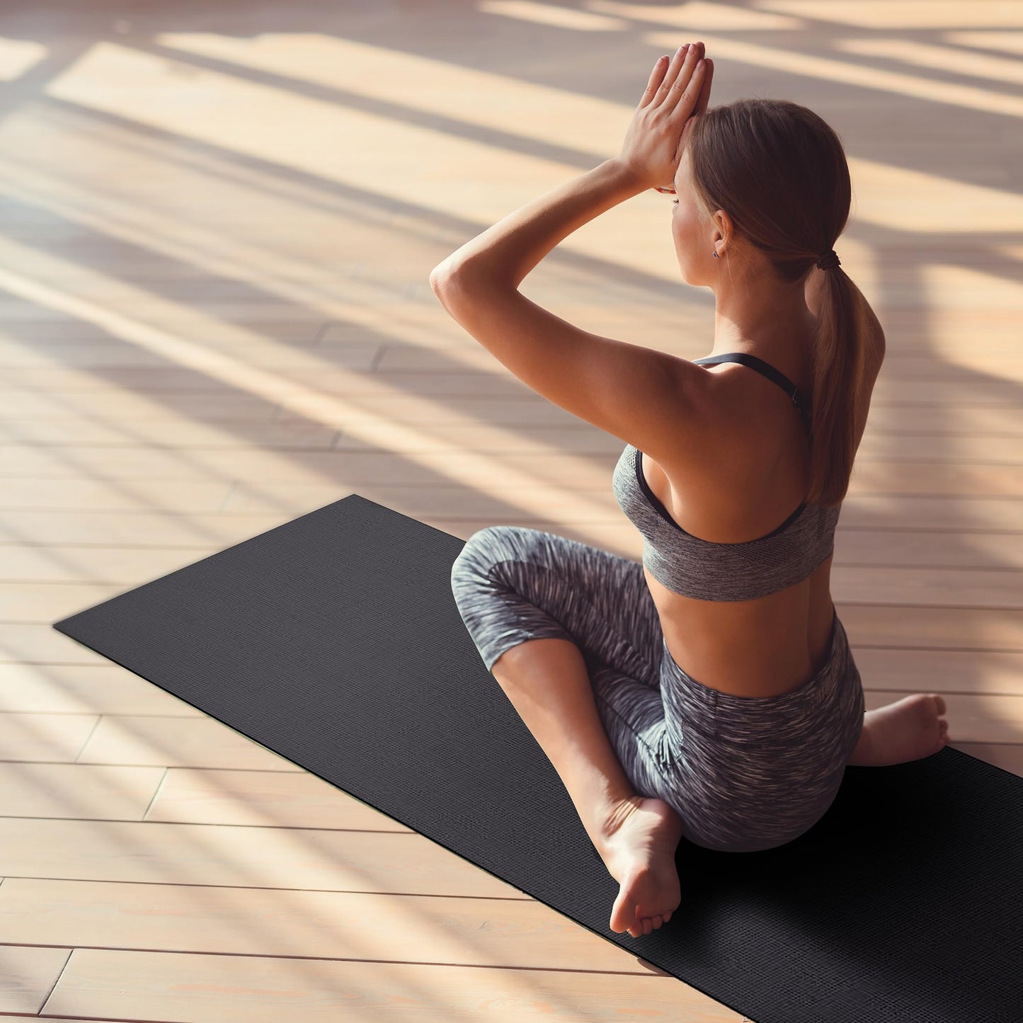 Fitvids All-Purpose 1/4-Inch High Density Anti-Tear Exercise Yoga Mat with Carrying Strap, Black