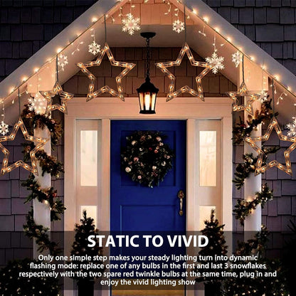 Christmas Star Window Lights with 9 Drops - 13ft Star Icicle String Lights with 150 Mini Bulbs, Plug-in Connectable Curtain Hanging Lights for Christmas Home Indoor Outdoor Party Holiday Decor