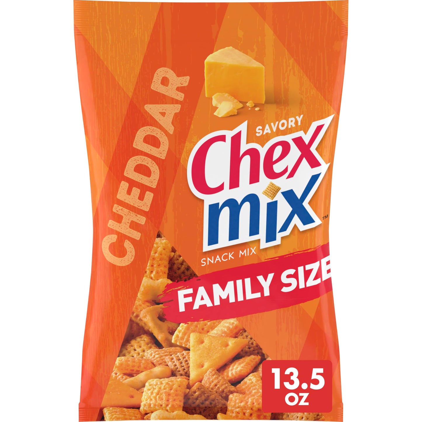 Chex Mix Cheddar Snack Mix, Savory Snack Bag, Family Size, 13.5 oz