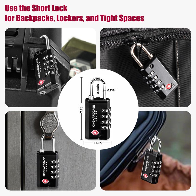 Kinghardcase 2 Pack TSA Locks for Luggage, 4-Digit Combination Travel Locks for Gun Cases, Toolboxes, Ammo Cases, Bags, Suitcases, Backpacks, Resettable Zinc Alloy Lock with Hook