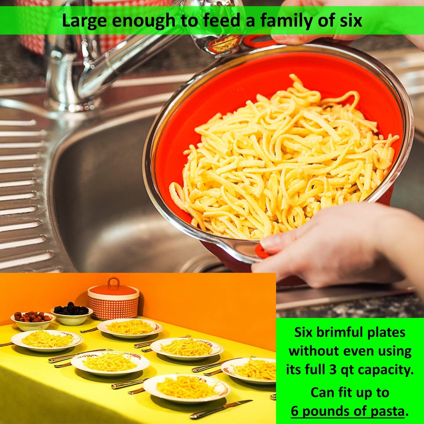 Collapsible Colander and Funnel - Stainless Steel Meets Red Silicone. RV Accessories for Inside, Camper Organization and Storage Idea, Motorhome, Camp or Travel Trailer, 5th Wheel, Boat, Small Kitchen