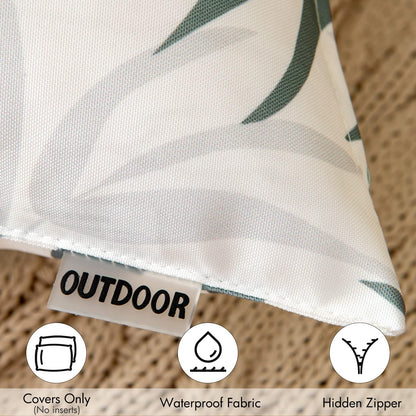 MIULEE Pack of 2 Decorative Outdoor Waterproof Throw Pillow Covers Patio Pillow Cases Natural Leaves Pattern Spring Square Cushion Shams Shell for Garden Balcony Couch 16x16 Inch, Greyish Green