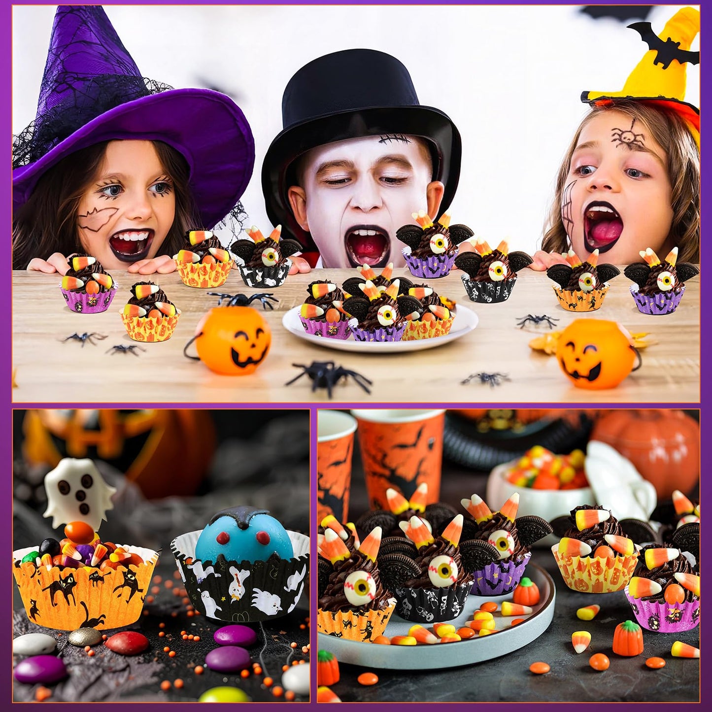 AUGSUN 800pcs Halloween Mini Cupcake Liners Paper Cups Ghost Pumpkin Spider Mini Muffin Liners for Halloween Party Candy Cupcake Decorations Supplies(8 Designs)