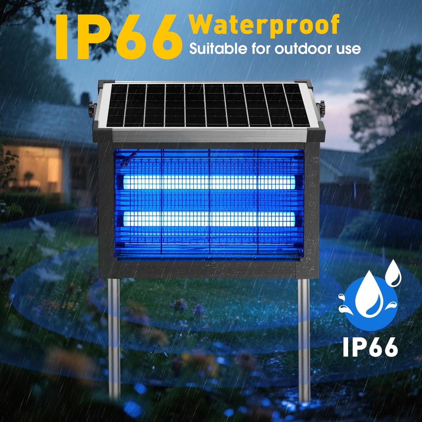 Bug Zapper Outdoor Solar Powered, Zwiran Mosquito Zapper Indoor with 4500V High Powered, Electric Fly Zapper with Extension Cord and Grounding Bracket, Rechargeable Waterproof Mosquito Killer