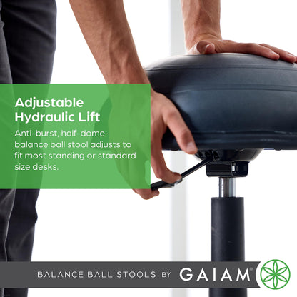 Gaiam Balance Ball Chair Stool, Half-Dome Stability Ball Adjustable Tall Office Sit Stand Swivel Desk Chair Drafting Stool with Round Foot Rest for Standing Desks Home or Office - Black 33