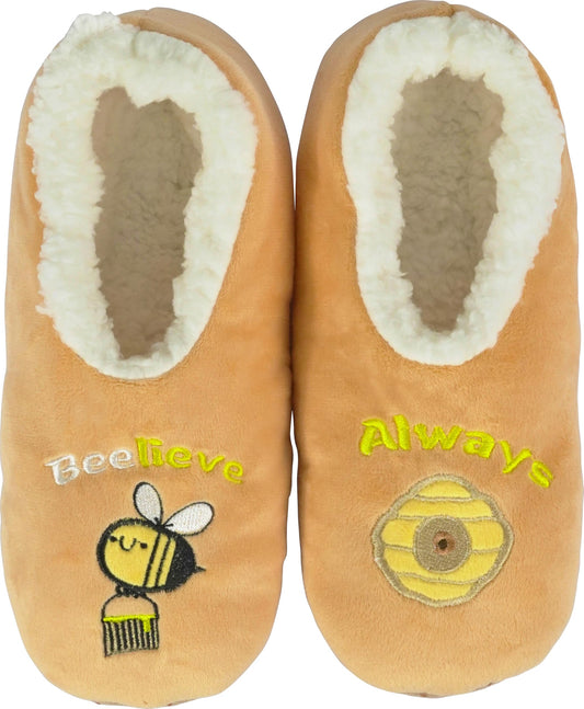 BenSorts Women Slipper Socks with Grippers House Winter Warm Cozy Funny Fuzzy Non Slip Grips Socks Gift Orange Bee Size 7 8 8.5