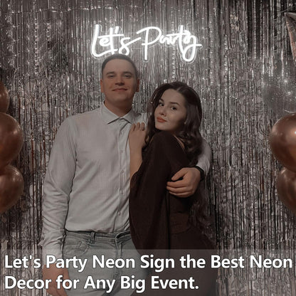Let's Party Neon Sign, LED Neon Lights for Bedroom Wall Decor, Art Decorative Lights for Bachelorette Party, Engagement Party, Birthday Party, Living Room, Gamer Room Decor Aesthetic (Warm White)
