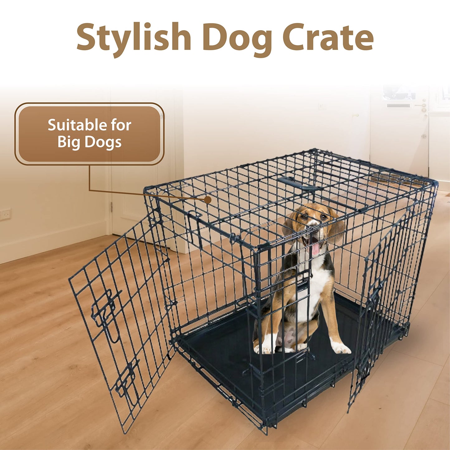 Ellie-Bo Black Standard Medium 30-inch Folding 2-Door Dog Cage/Crate with Metal Tray