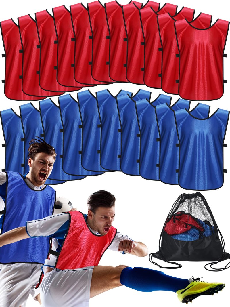 Jiuguva 24 Packs Pennies Scrimmage Vests Blue Red Training Practice Vests for Youth Adults Soccer Basketball