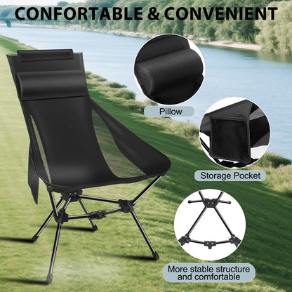 JITOOW Camping Chairs, Portable Camping Chair with Headrest and Storage Bag, Lightweight Foldable Chair for Outside Camping, Hiking, Travel, Beach and Sports