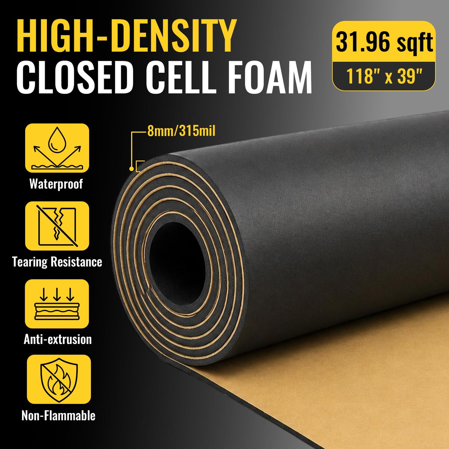 uxcell 315mil 8mm 32.29sqft Car Floor Tailgate Sound Insulation Deadener Mat 118" x 40" for Car Hood
