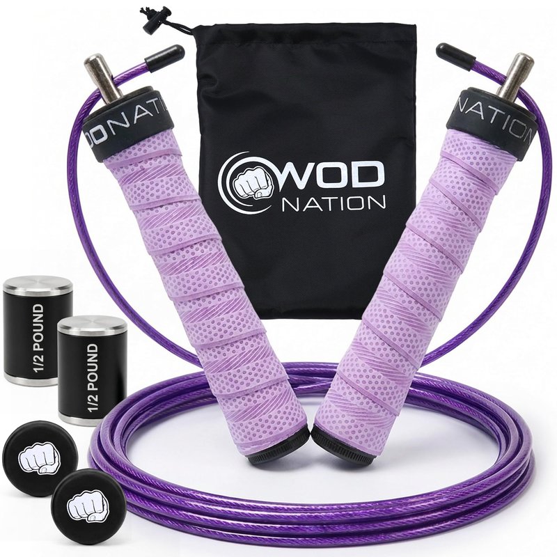 Weighted Jump Rope for Men & Women, 1LB Adjustable Heavy Speed Rope with Removable Handle Weights, Dual Cables for Cross Training Boxing Cardio & Home Workouts Durable Adult Fitness Jump Rope - Purple