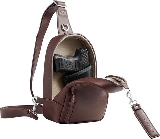 Sling Bag for Men & Women - Magnetic Closure EDC Crossbody Bag | Concealed Carry with Holster (Dark Brown)