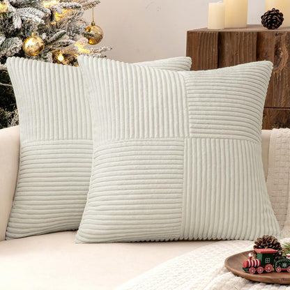 MIULEE Black Corduroy Pillow Covers Pack of 2 Boho Decorative Spliced Throw Pillow Covers Soft Couch Pillowcases Cross Patchwork Textured Cushion Covers for Living Room Bed Sofa 18x18 inch
