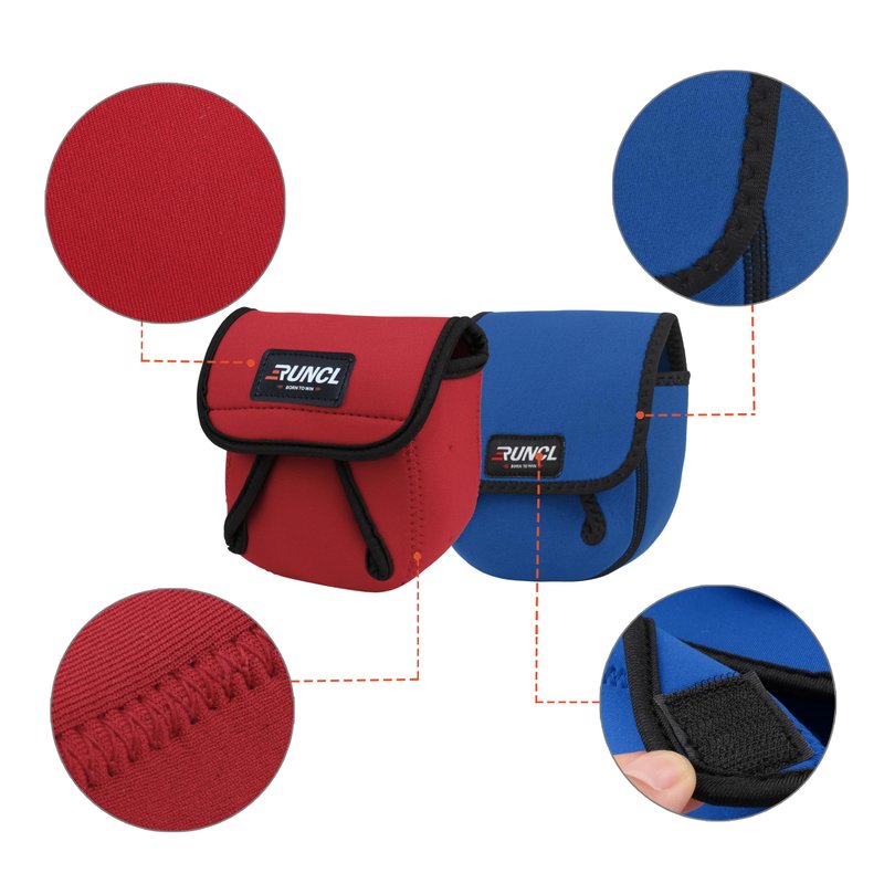 RUNCL Spinning Rod Socks, Fishing Rod Sleeves, Fishing Pole Sleeves (Red&Black, 2pcs) & Spinning Reel Bags, Fishing Reel Covers (2pcs)