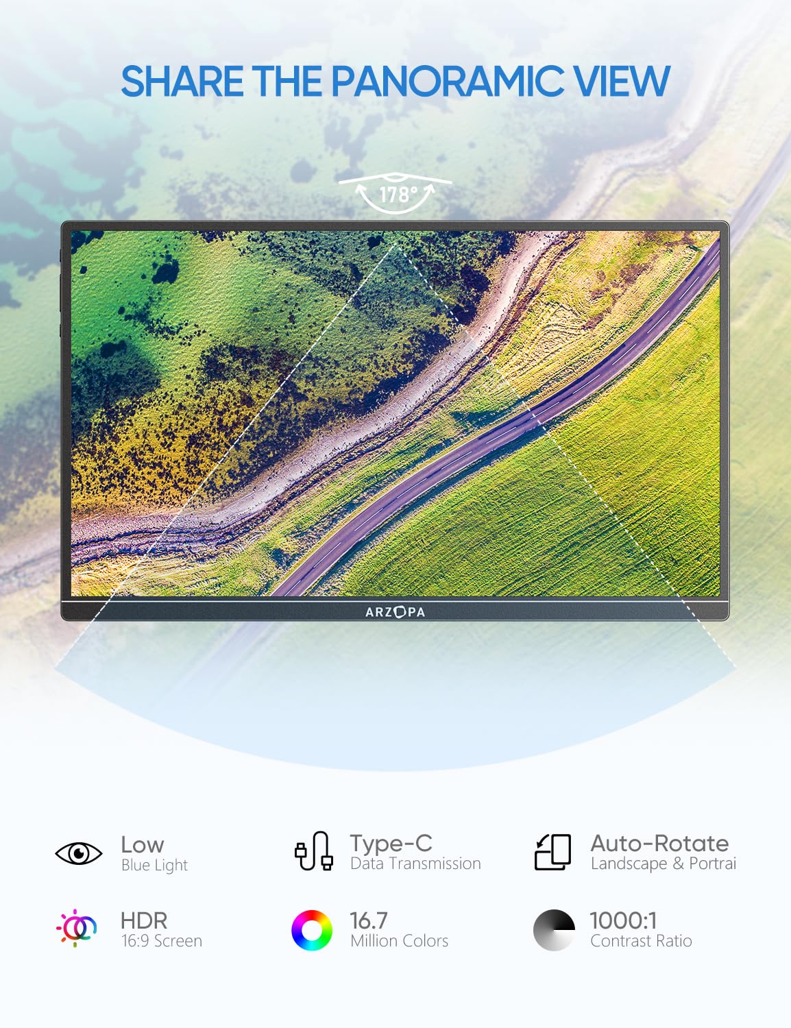 ARZOPA 17.3" Portable Monitor, 1080P FHD 103% sRGB IPS Gaming Monitor Laptop Monitor with Built-in Kickstand HDMI USB C External Screen for PC Mac Phone Xbox PS5 - A1M
