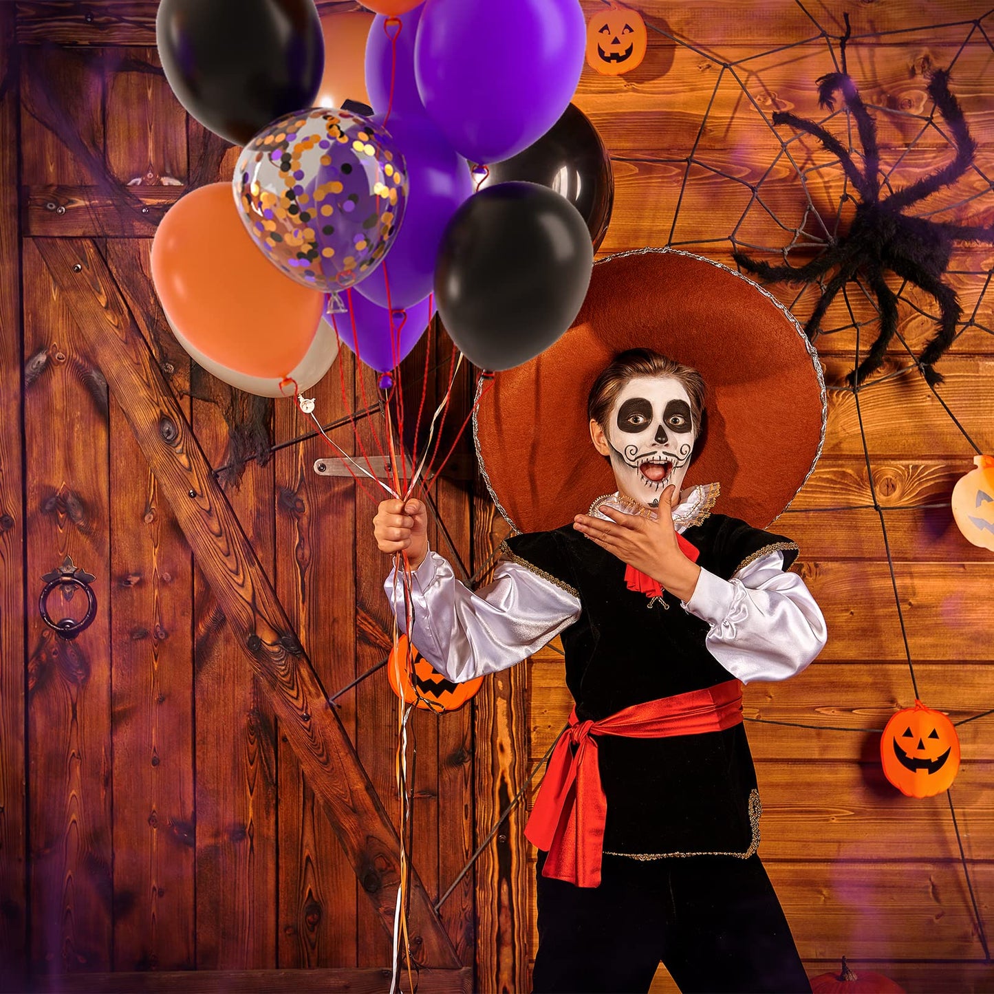 TUPARKA 60 Pack Black Orange and Purple Halloween Party Balloons 12 inches Matte Orange Black and Purple Confetti Latex Balloons for Happy Halloween Birthday Thanksgiving Day Anniversary