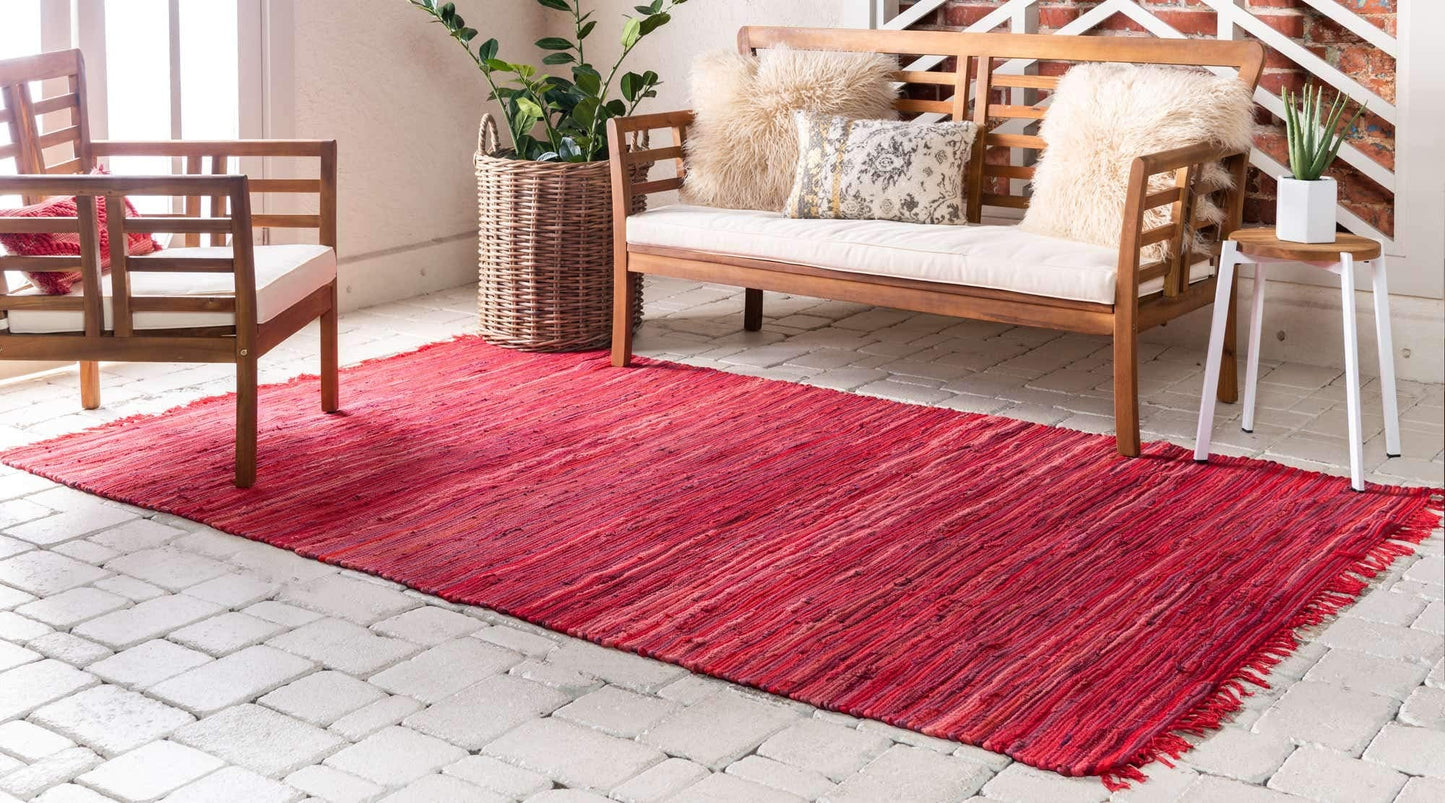 Unique Loom Chindi Cotton Collection Soft Hand Woven Natural Fiber Striped Area Rug, 8 ft x 10 ft, Red/Purple