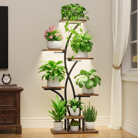 Plant Stand Indoor with Grow Lights - 47" Corner Plant Stands for Indoor Plants, 7 Tiered Plant Shelf for Multiple Plants, Metal Flower Display Holder, Flower-Shaped Plant Rack for Living Room, Patio