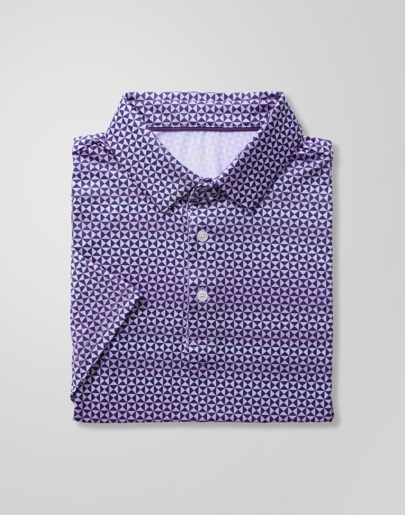 Obla Mens Golf Polo Shirts Short Sleeve Dry Fit Performance Moisture Wicking Casual Print Collared Golf Shirts for Men(Purple Square_L)