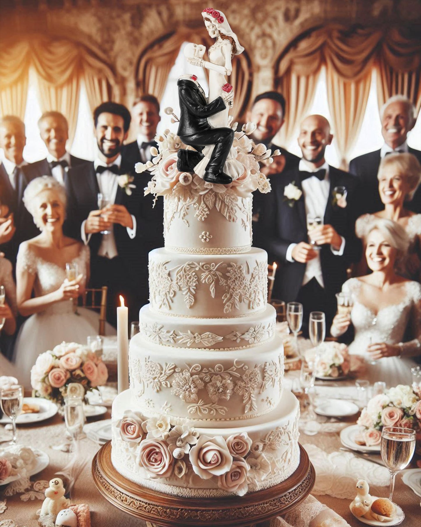 GoGnome Skeleton Bride and Groom 6.4'' - Dia De Los Muertos Figurines Day of The Dead Decorations Till Death Do US Part Decor - Halloween Gothic Wedding Cake Topper Decor (Skeleton Couple)