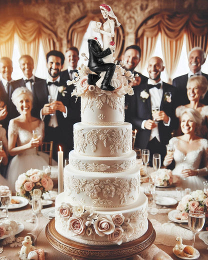 GoGnome Skeleton Bride and Groom 6.4'' - Dia De Los Muertos Figurines Day of The Dead Decorations Till Death Do US Part Decor - Halloween Gothic Wedding Cake Topper Decor (Skeleton Couple)