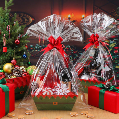 Yeaqee 36 Pcs 12 Pack 8 x 10 Inch christmas Baskets for Gifts Empty Santa Claus Baskets with Bows Ribbons Bulk Thank You Appreciation Gift Box for Holiday Party Favors