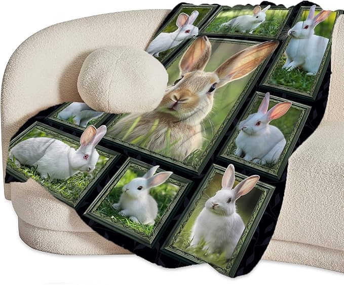 Cute Rabbit Blanket, Bunny Throw Blankets, Pet Animal Fuzzy Plush Rabbit Blanket Ultra Soft Gift for Women Kids Teens Men Girls Boys Stuff Decor for Easter Bedding Sofas Couch 80"X60"