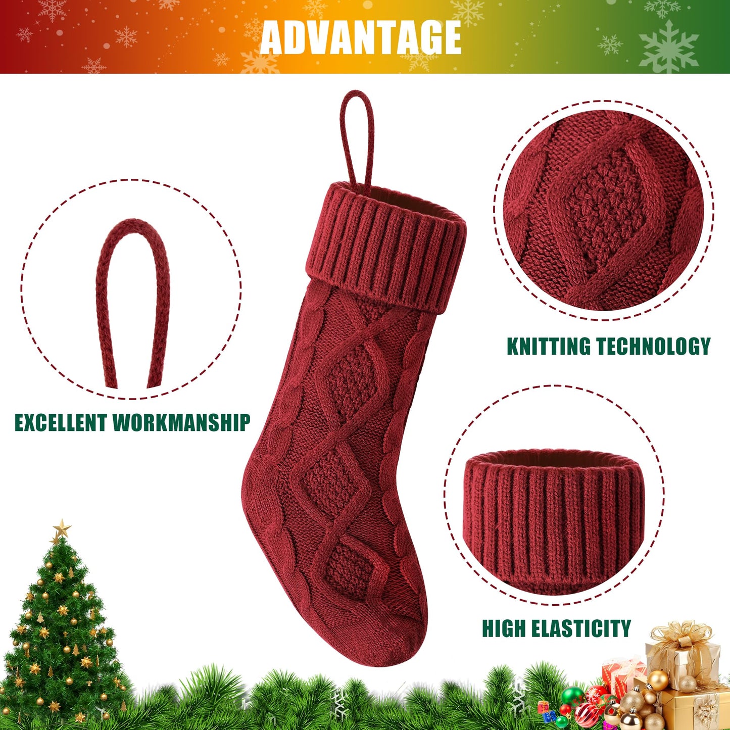 VIBILIA Christmas Stockings 4 Pack, 18 Inches Large Size Knitted Xmas Stocking for Fireplace, Holiday Party Decorations (White Red)