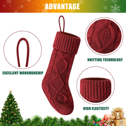 VIBILIA Christmas Stockings 4 Pack, 18 Inches Large Size Knitted Xmas Stocking for Fireplace, Holiday Party Decorations (White Red)