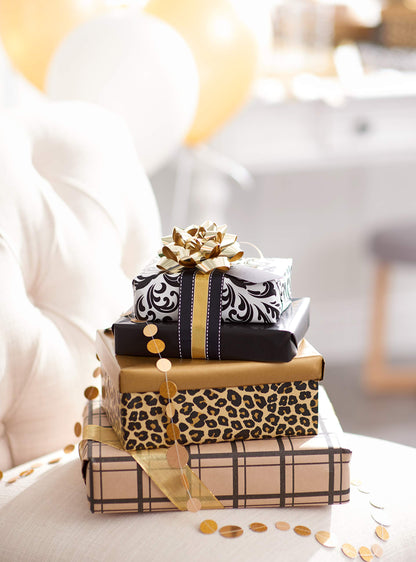 American Greetings Reversible Wrapping Paper Jumbo Roll, Leopard and Gold (1 Roll, 175 sq. ft.)