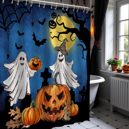 pinata Halloween Shower Curtain for Bathroom, Halloween Bathroom Decor, Ghost Shower Curtain Pumpkins Bath Curtains with Hooks 72x72