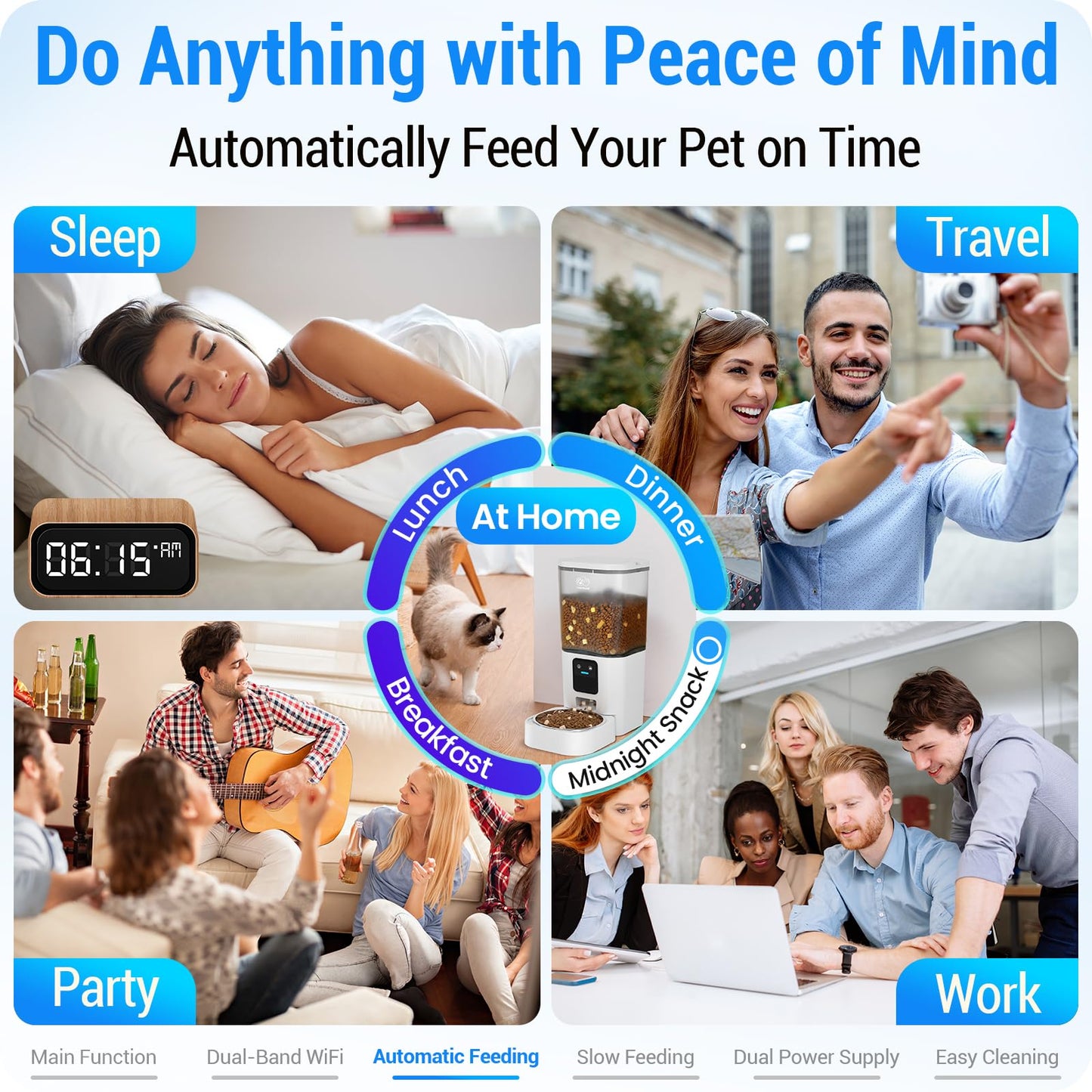 Frienhund Automatic Cat Feeder with Slow Feed: 5G WiFi Automatic Dog Feeder with Large Pet Food Storage, Auto Cat Food Dispenser with Alexa for Multiple Pets, Detachable for Easy Cleaning - 29 Cup（7L）