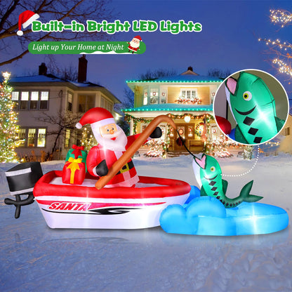 FunFanso 11FT Christmas Inflatable Santa Claus Fishing on The Boat, Blow up Outdoor Decorations with Built-in Bright LED Lights, Vibrant Xmas Festival Decor for Lawn Yard Garden Holiday Party Porch