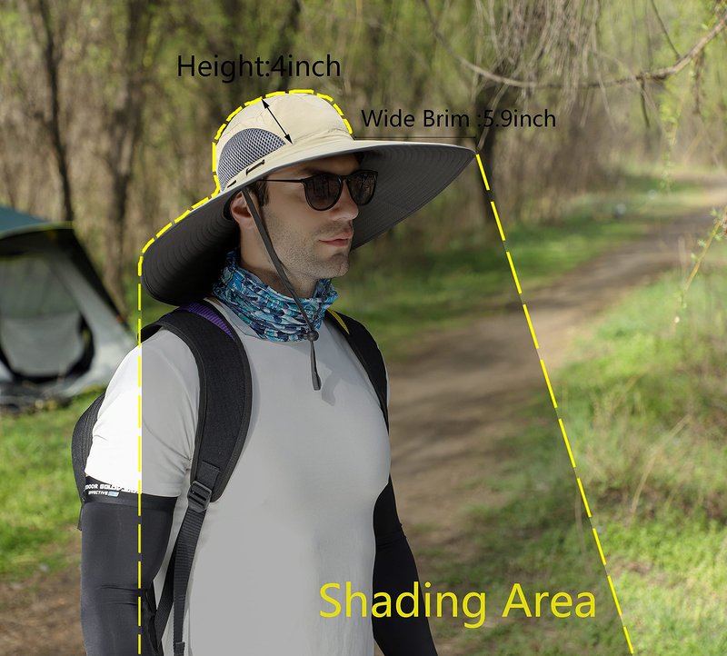 Leotruny Men Wide Brim Sun Hats UPF50+ Waterproof Breathable Bucket Hat for Fishing, Hiking, Camping (C04-light Grey)
