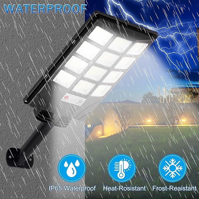 Solar Street Lights Outdoor Motion Sensor, 6500K Dusk to Dawn LED Solar Flood Light, Waterproof Security Light for Outside Garden Yard Parking Lot, 2PCS