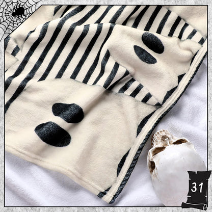 FuWeave Halloween Throw Blanket Cute Rustic Ghost Flannel Blanket Farmhouse Spooky Blanket Soft Black White Striped Blanket Retro Halloween Decoration for Sofa Bed Holiday Party Gifts,50 x60