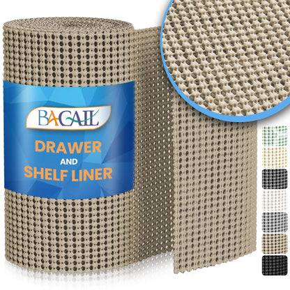 BAGAIL Drawer and Shelf Liner, 17.5 in X 10 Ft Non-Adhesive Shelf Liners for Kitchen Cabinets, Thick Strong Grip Liners for Desk, Shelves, Bathroom Drawers, Cabinet Protection - Beige