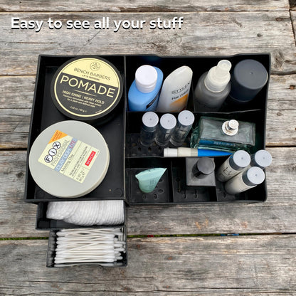 Large Black Cosmetic Organiser - Organiser Box With Drawers for Aftershave, Deodorant, Beard, Shaving Lotion, Perfume & Skincare - Perfect for Mens Bathroom & Bedroom Storage - Uncluttered Designs