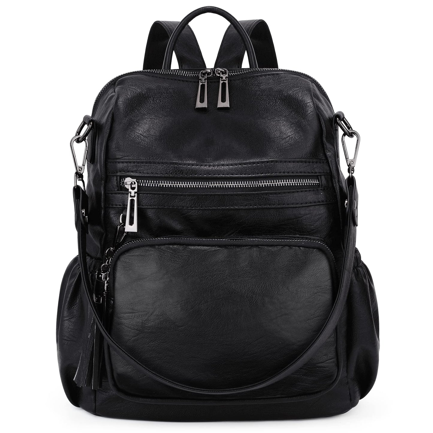 UTO Laptop Backpack Womens Teenage Girls School Bag Ladies Travel Rucksack Multi Compartments Anti Theft Pocket PU Leather Black