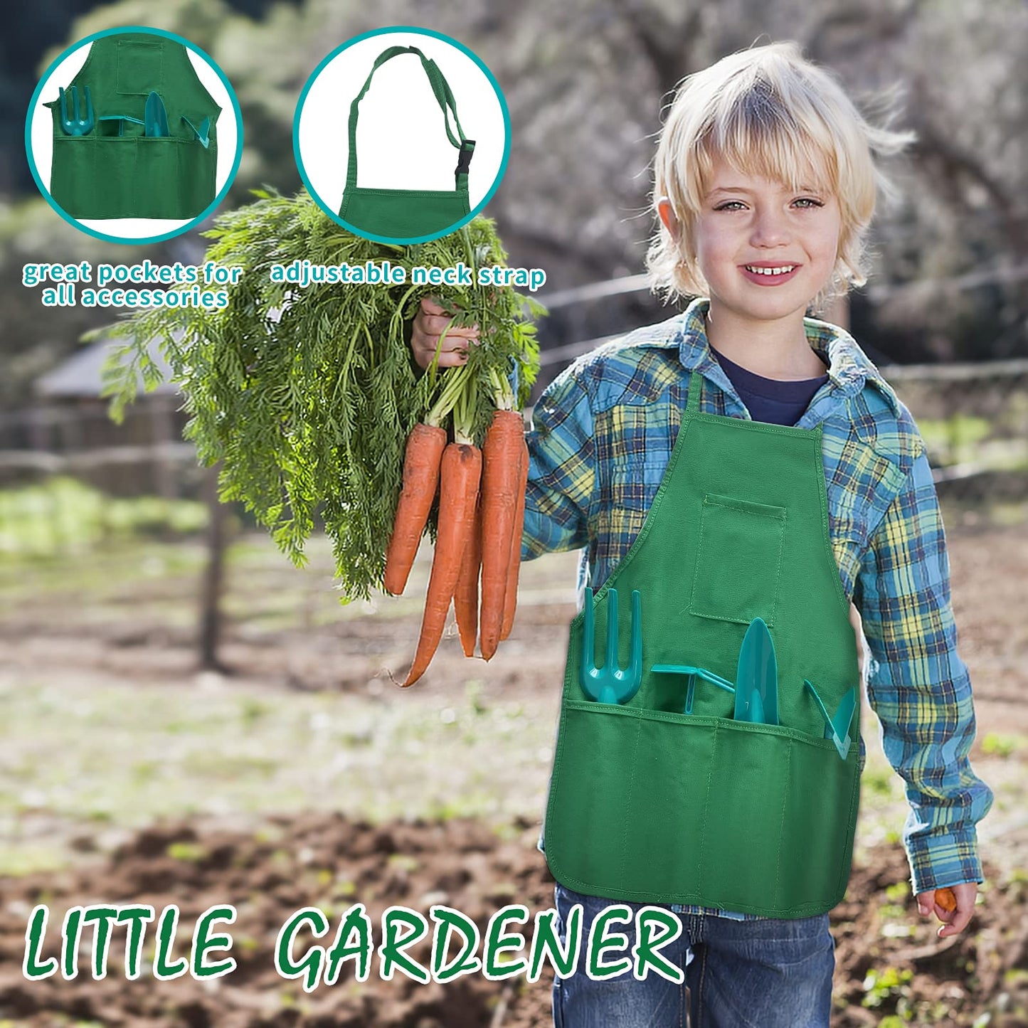 Qtioucp 16Pcs Kids Gardening Tools Outdoor Toys Set Backyard Play with 93 PCS DIY Flower Garden Building Preschool Activities (Green)